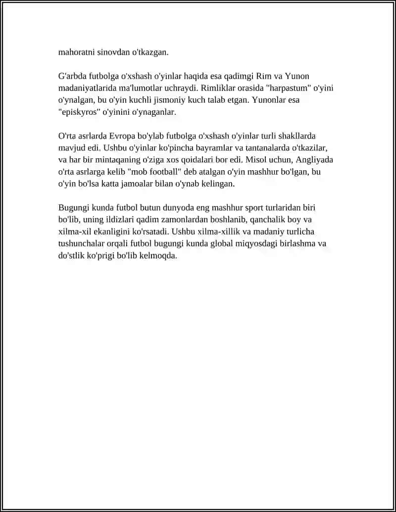 FUDBOL O'YINING KELIB CHIQUV TARIXI 4