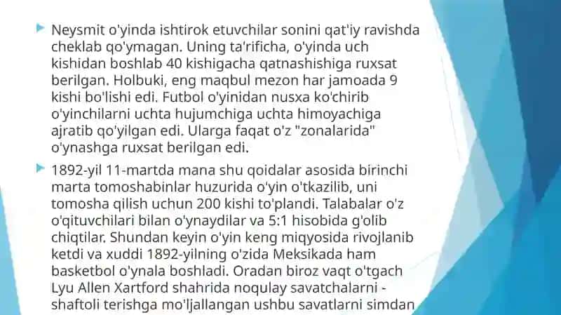 Basketbollo’yining kelibchiqishtarixi va rivojlanishi 4