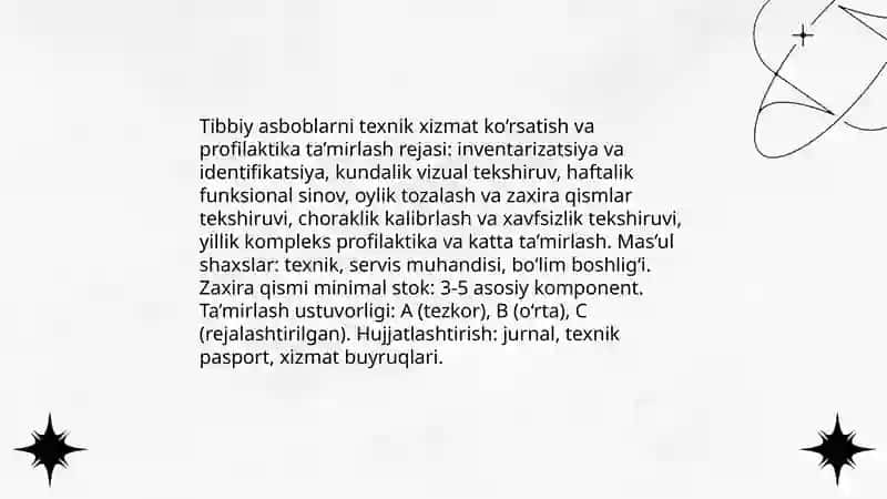 Tibbiy tеxnikani ta’mirlash, tibbiy tеxnikaningyaroqlilik darajalarini bеlgilash 4