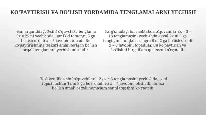 Boshlang'ich sinf o'quvchilarida tenglamalar yechish usullari 4