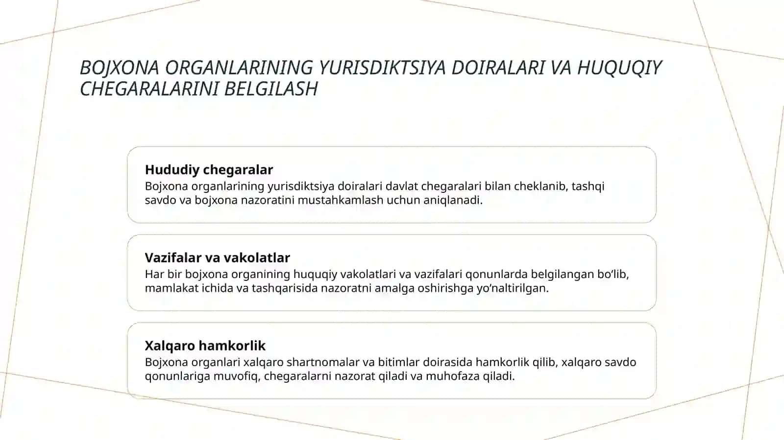 O‘zbekiston Respublikasi davlat bojxona organlari faoliyatining huquqiy asoslari 4
