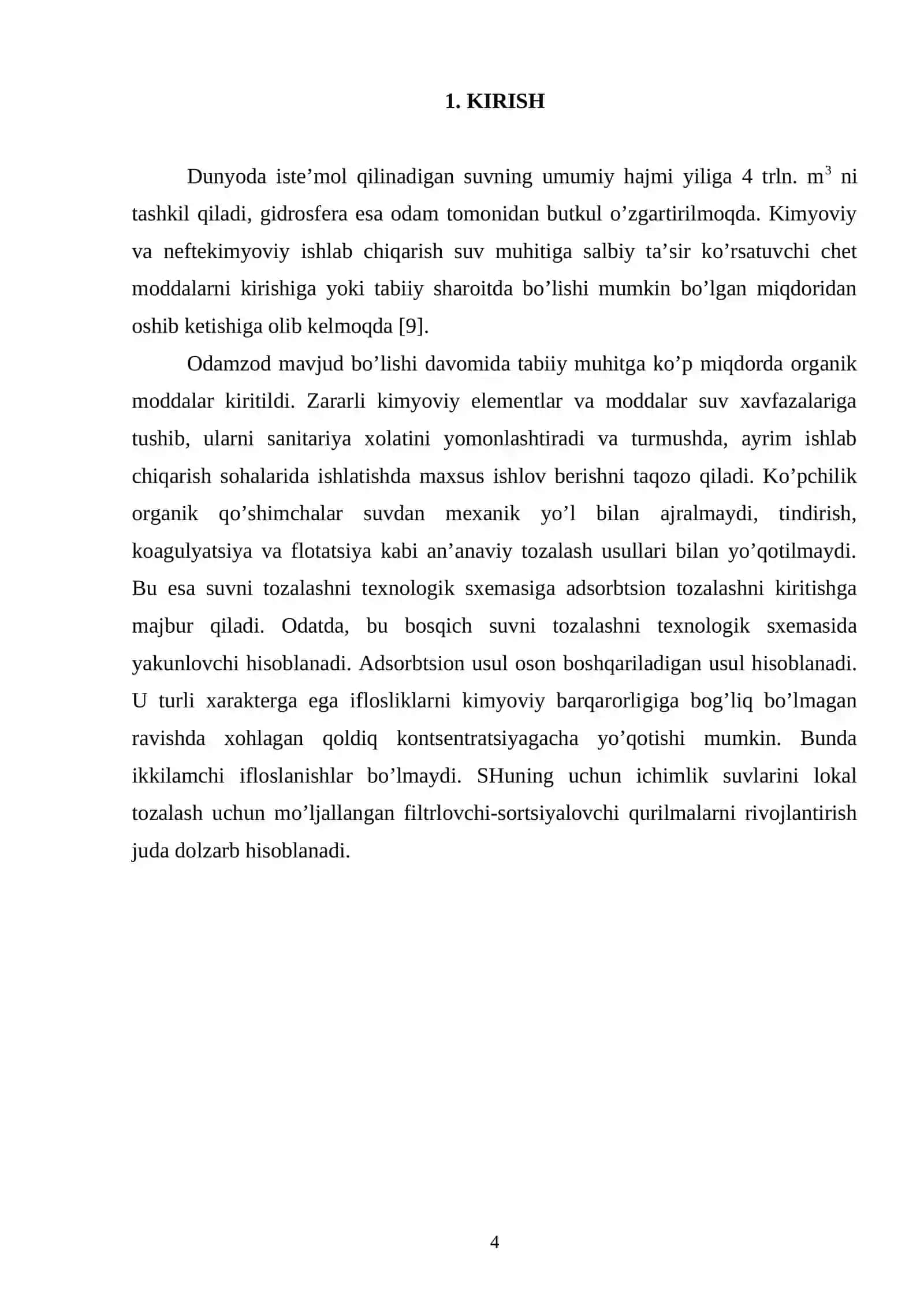 Suvni оrgаnik mоddаlаrdаn аdsоrbtsiоn tоzаlаshni fizik-kimyoviy аsоslаri 4