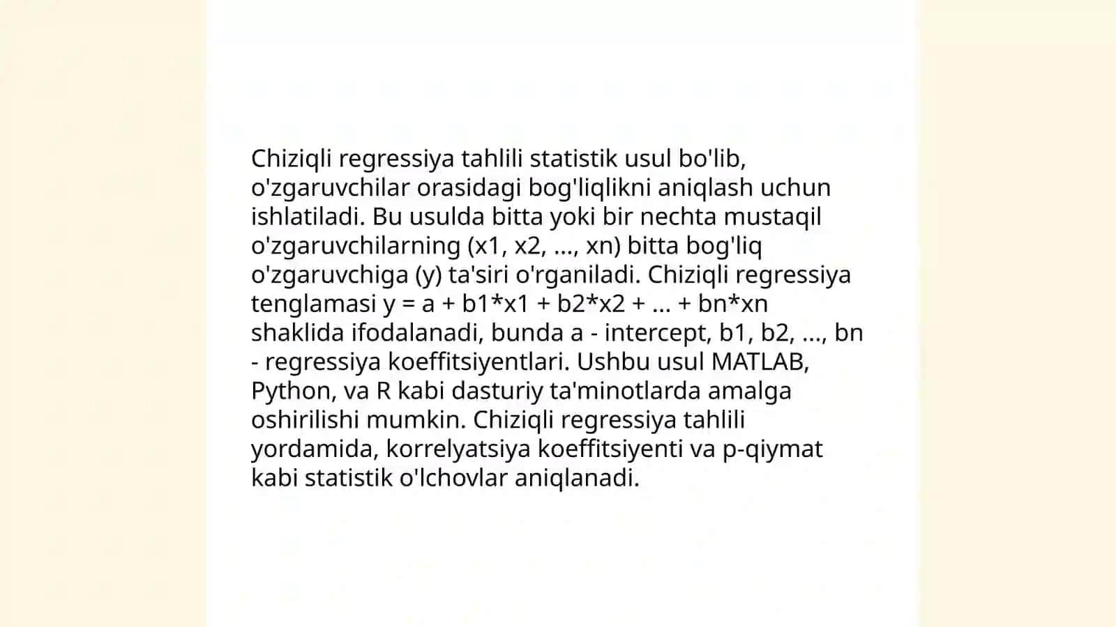Regressiya tahlili va uning ma'lumotlar ustidagi ishlatilishi 4