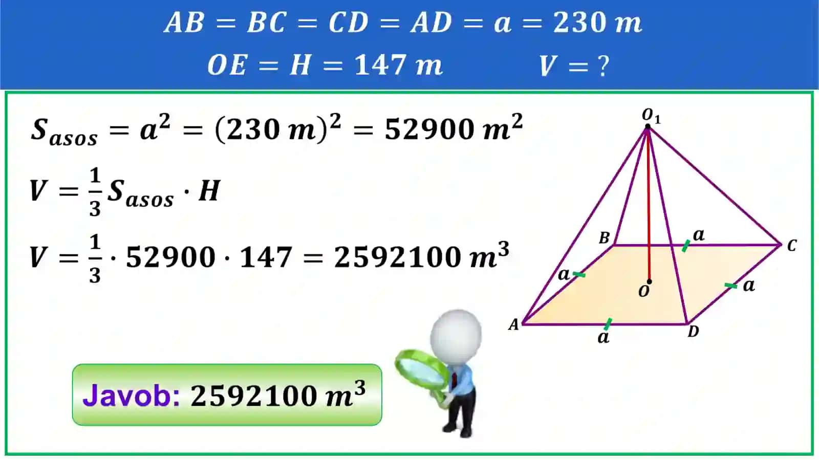 11-sinf Geometriya Piramidaning hajmi Teorema 1-masala 2-masala 4
