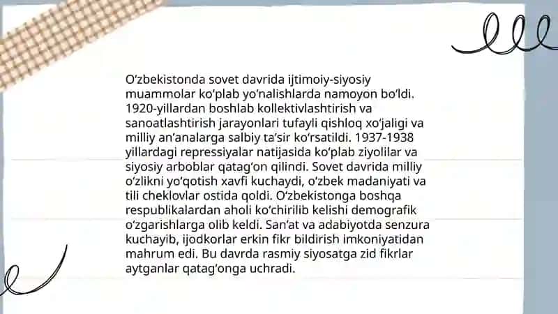 Mustaqillikka erishish arafasida O‘zbekistondagi ijtimoiy siyosiy jarayonlar 4