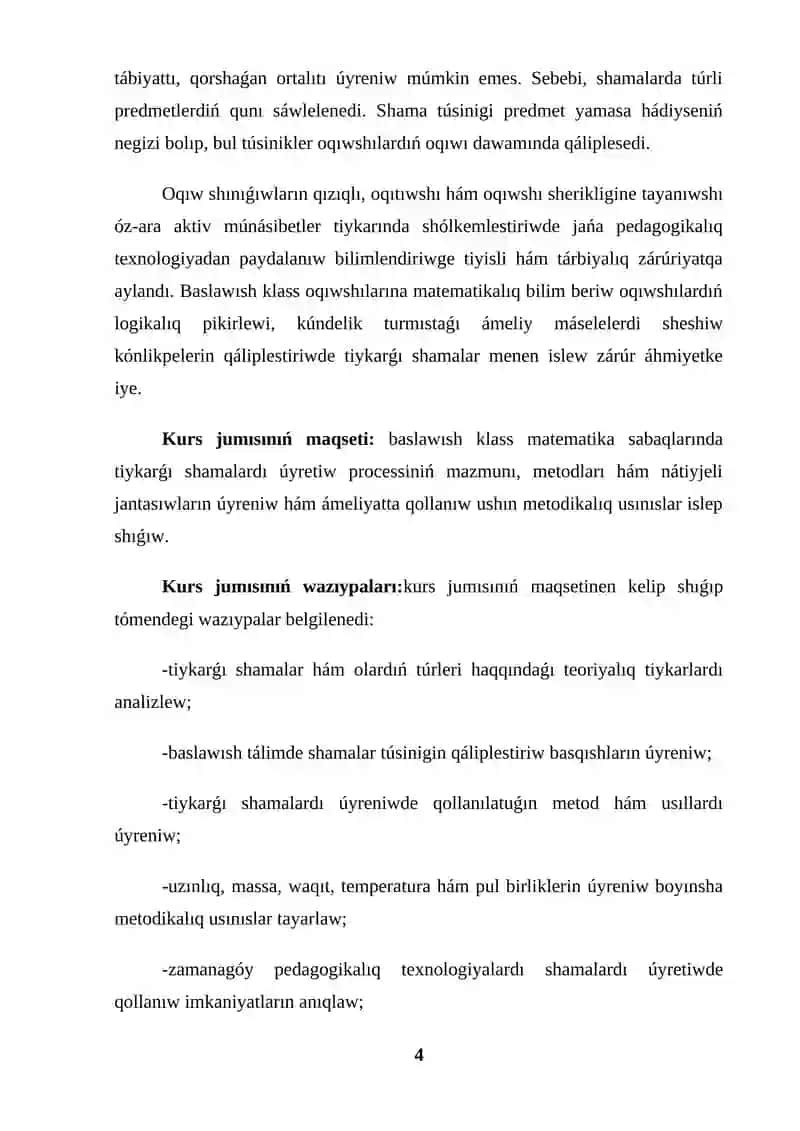 Tiykarǵı shamalar kurs jumısı 4