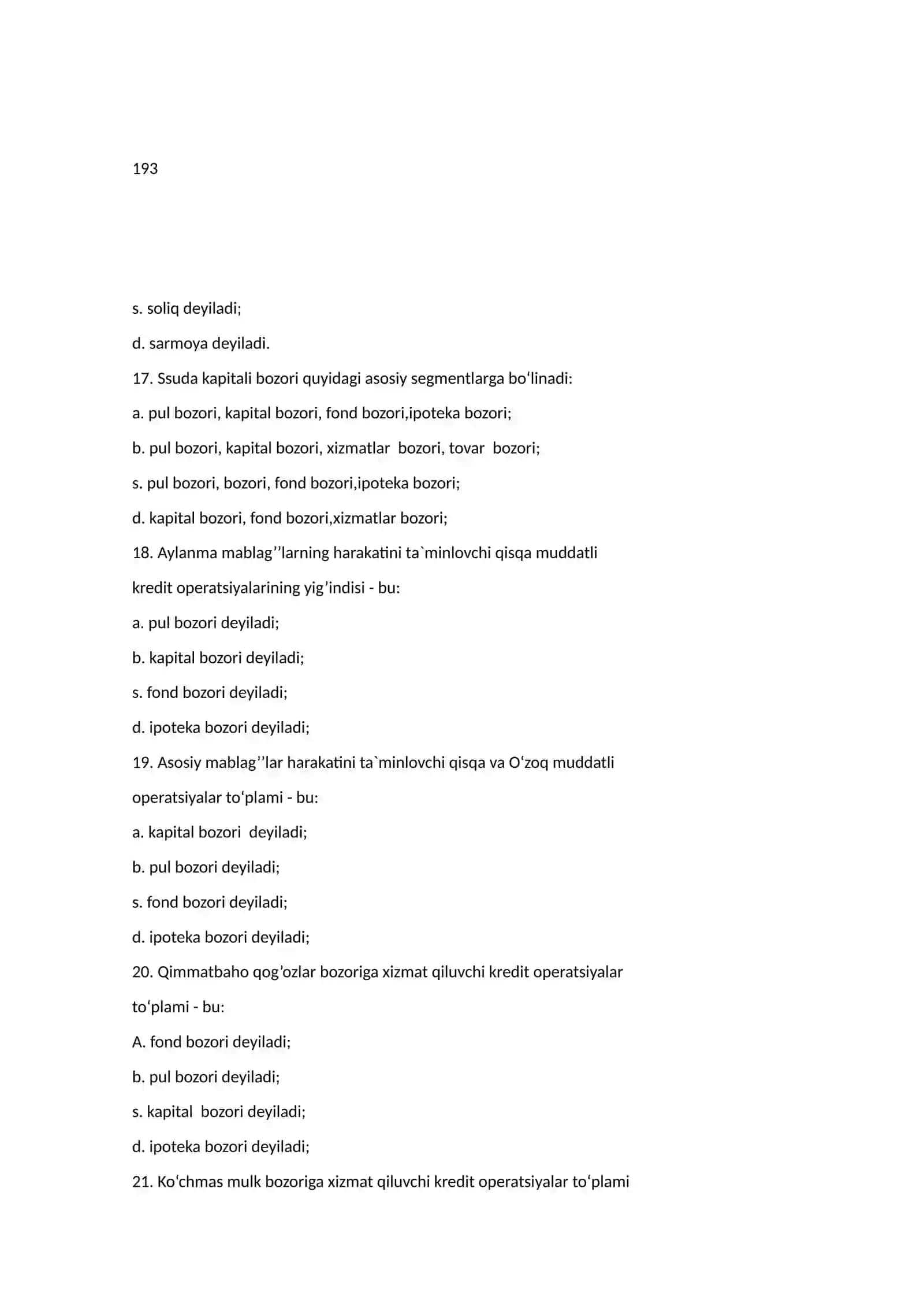 Pul va banklar fanidan testlar 4