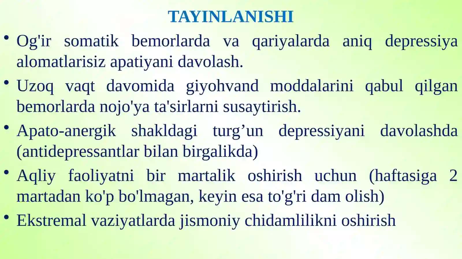 Psixostimulyatorlarning ishlatilishi 4