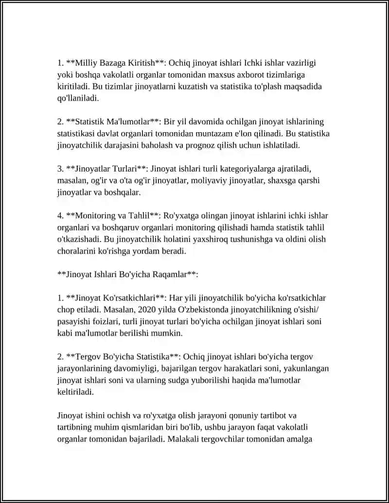 Jinoyat Ishini Ochish va Ro'yxatga Olish 4