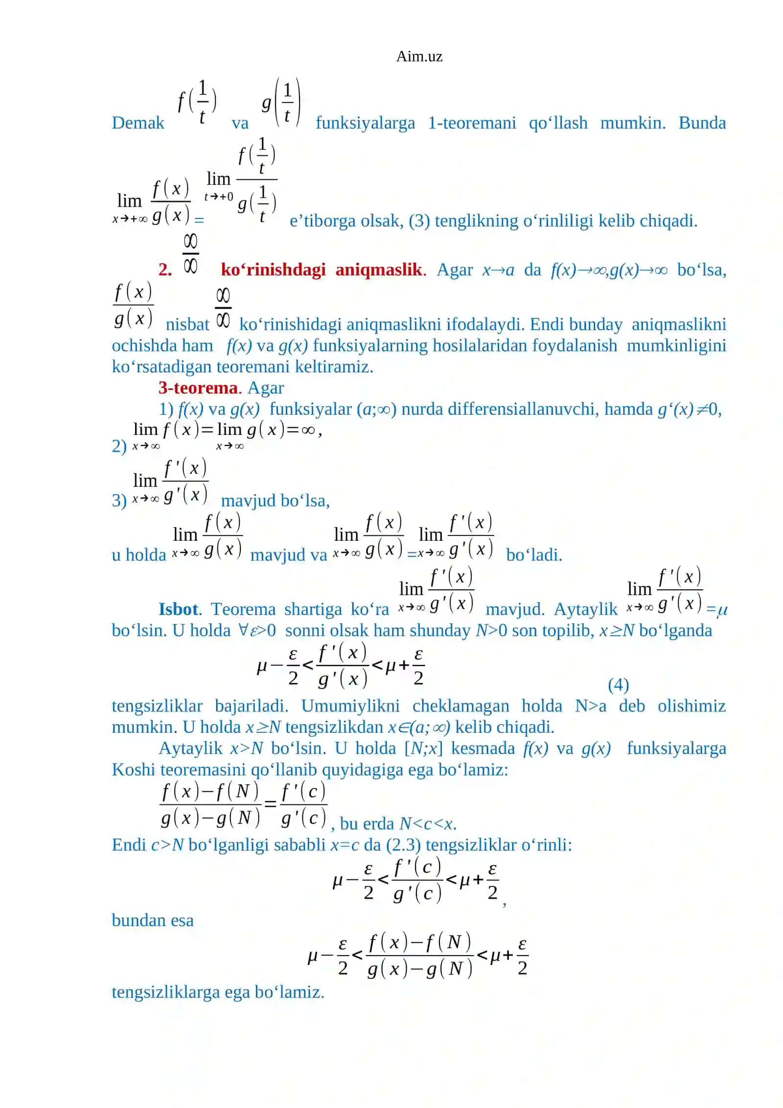 Aniqmasliklarni ochish. Lopital qoidalari 4