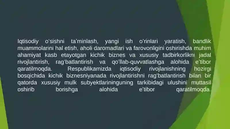 Budjet daromadlari nishaklantirishda kichik biznesning roli 4