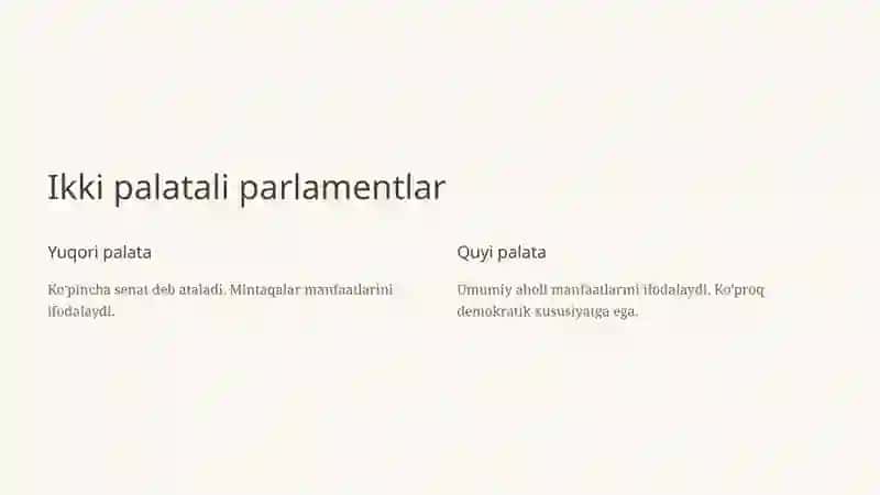 Qonun chiqaruvchi hokimiyat: Davlat mexanizmida o'ziga xos o'rin 4