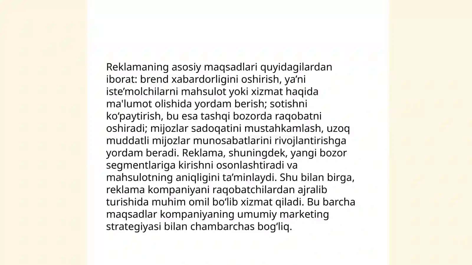 REKLAMA TUSHUNCHASI, MOHIYATI VA VAZIFALARI 4