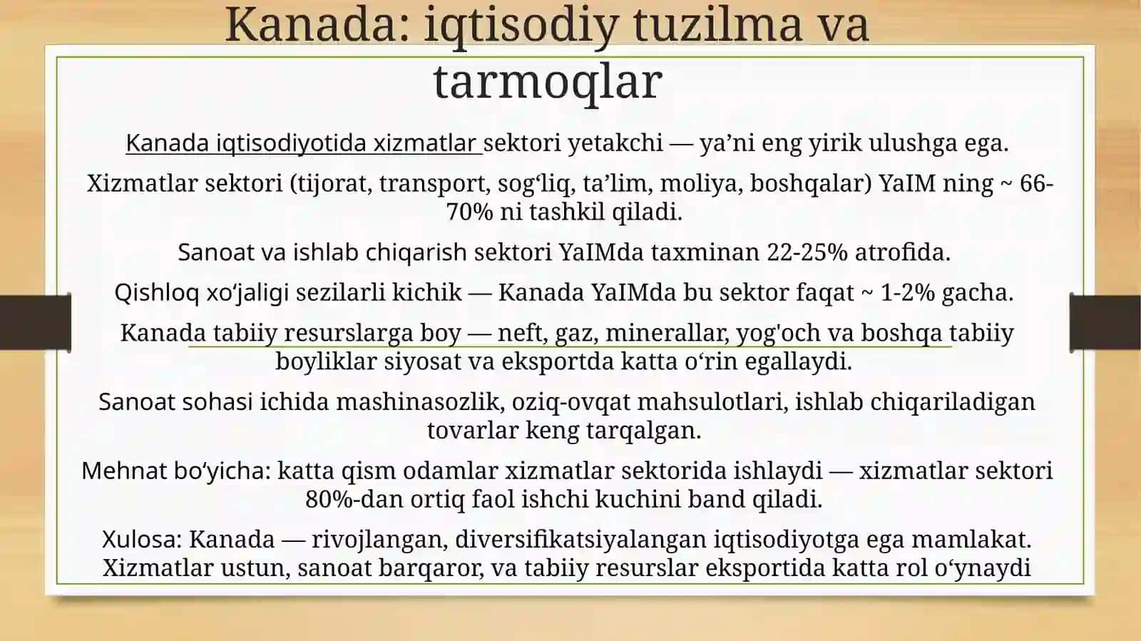 Kanada Iqtisodiyoti va tarmoqlari 4