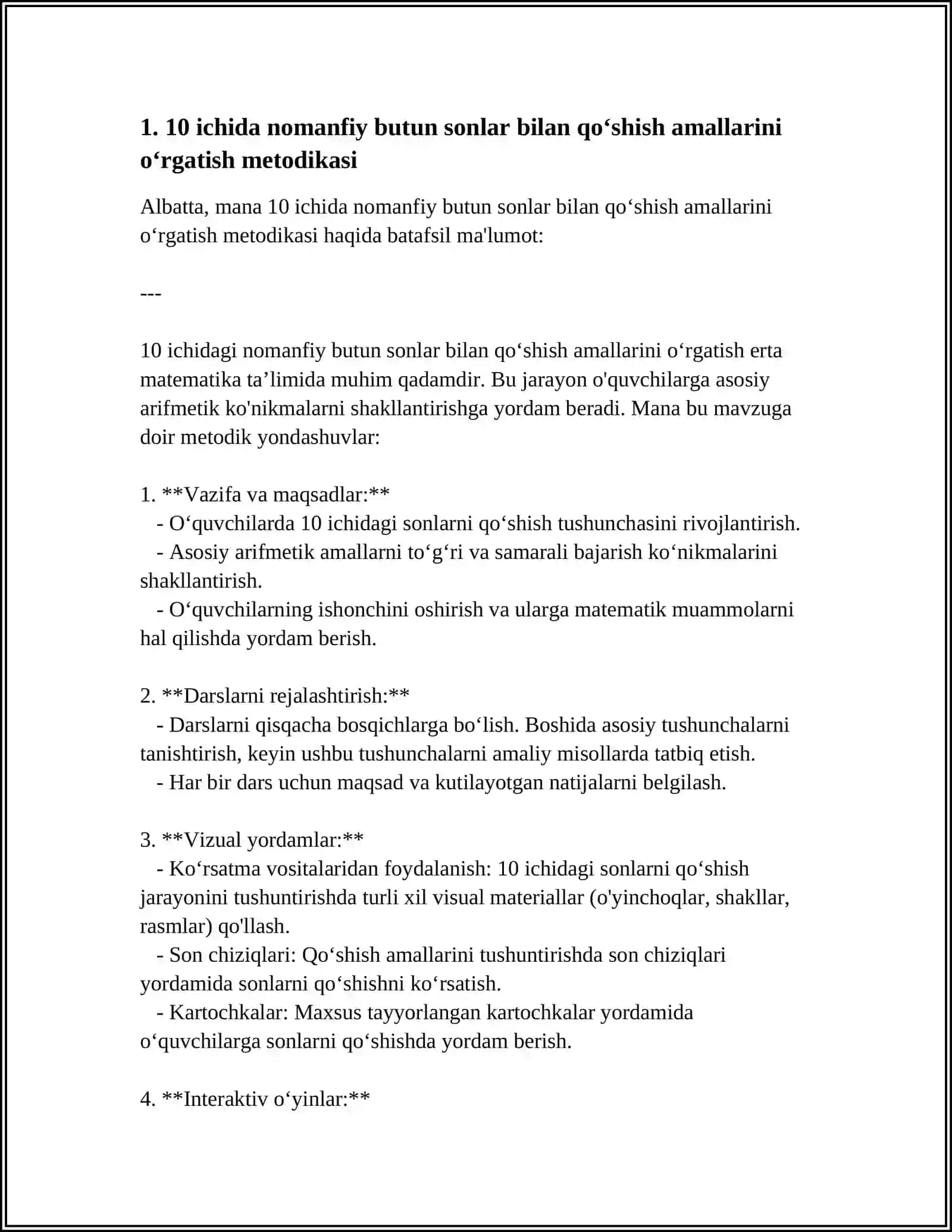 10 ICHIDA NOMANFIY BUTUN SONLAR USTIDA ARFIMETIK AMALLARNI O'RGATISH METODIKASI 4