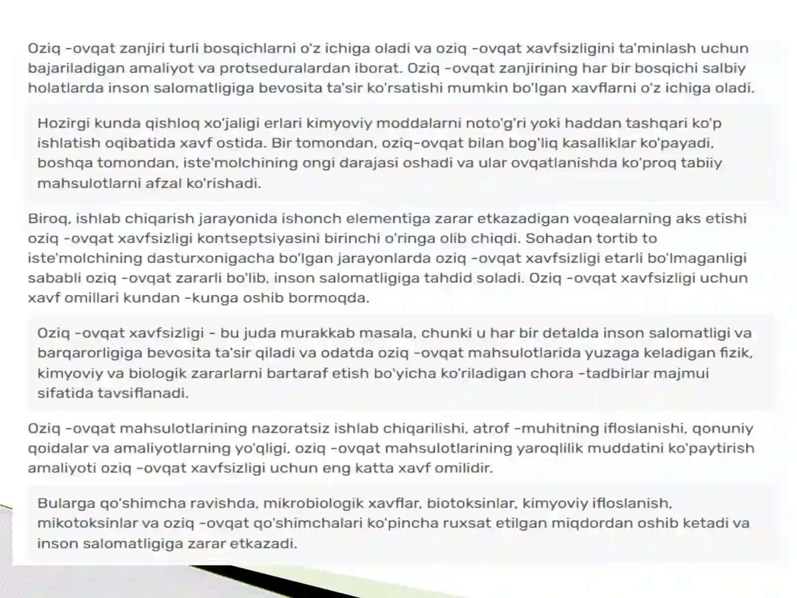 Oziq-ovqat xavfsizligi va qishloq ho'jaligini rivojlantirish 4