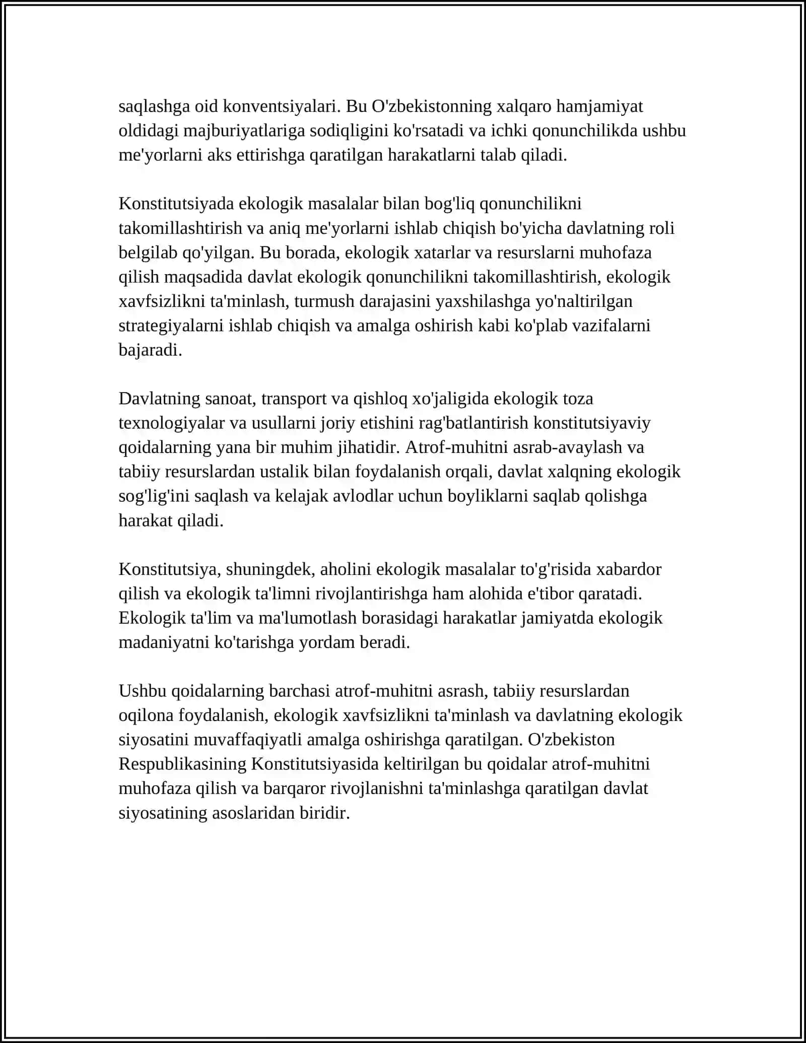 KONSTITUTSIYANING QAYSI MODDALARIDA TABIATNI ASRASHGA DOIR QONUNLARNI O'RGANISH VA TAHLIL QILISH 4