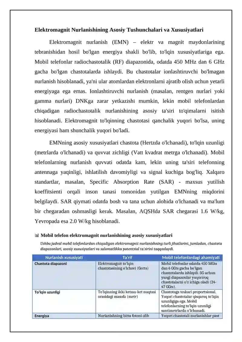 Mobil telefonlarning elektromagnit nurlanishi: Asoslar va manbalar 4