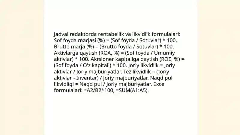 Jadval redaktorlardan iqtisodiy masalalarni yechish 4