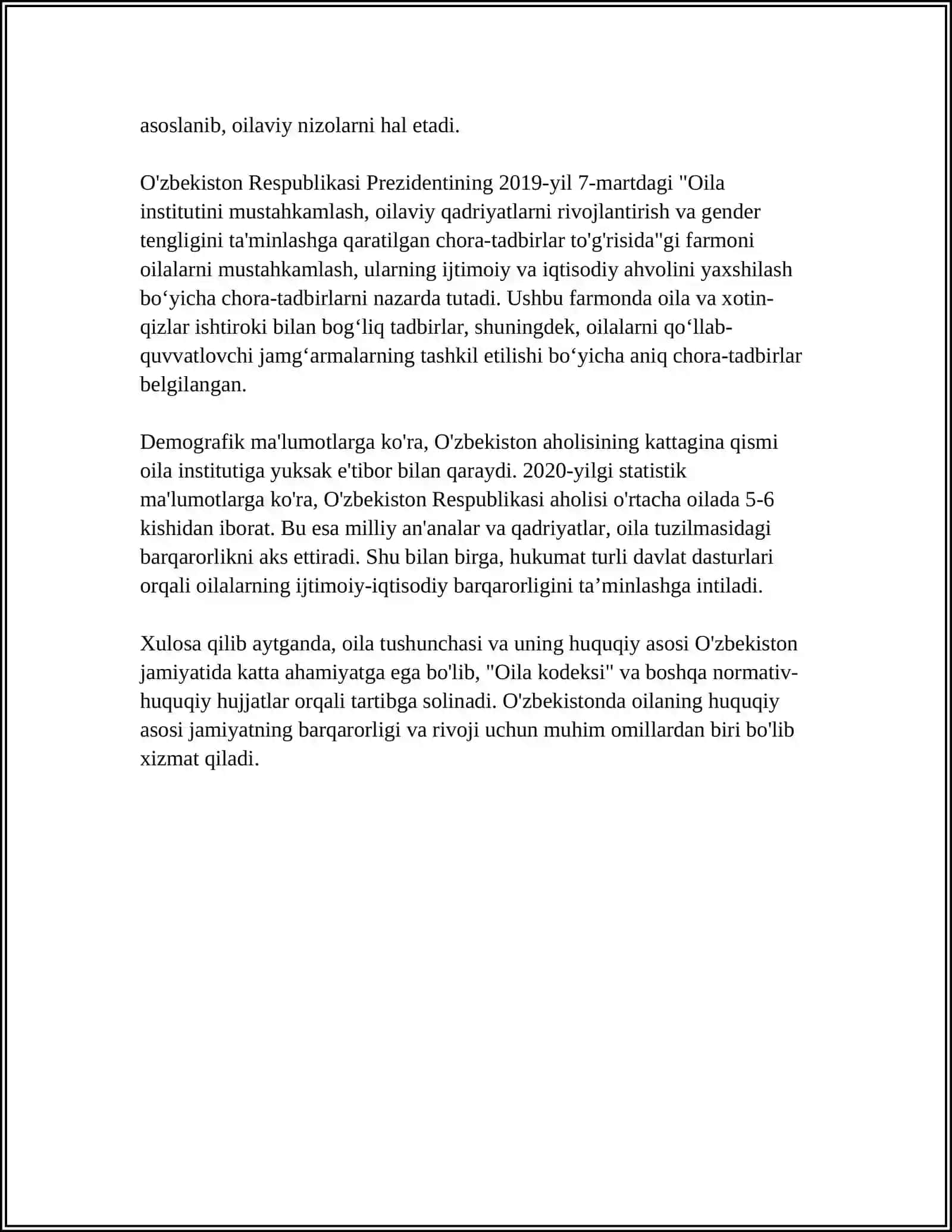 "ISLOM HUQUQSHUNOSLIGIDA OILA, NIKOH, TALOQ, IDDA, ZIHOR TUSHUNCHALARINI TA'RIFLASH" MAVZUSIDA REFERAT 4