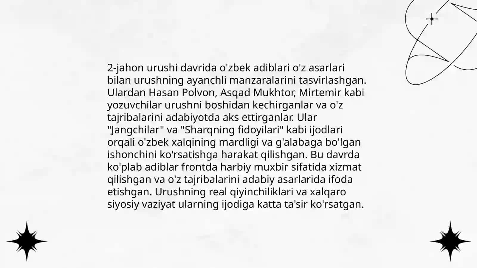 2-jahon urushi va undan keyingi o'zbek adabiyoti 4
