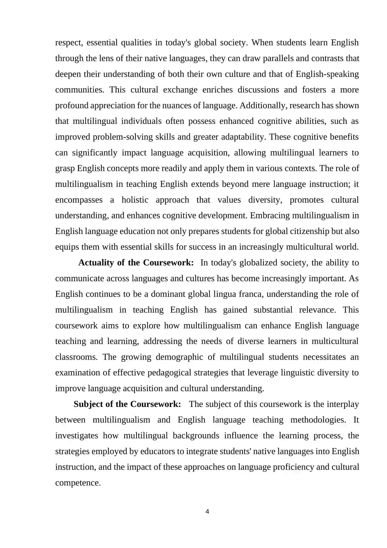 COURSE WORK: THE ROLE OF MULTILINGUALISM IN TEACHING ENGLISH 4