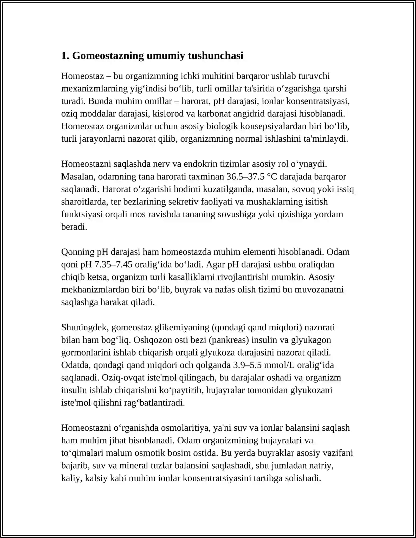 GOMEOSTAZ.ORGANIZMNING BIOLOGIK SUYUQLIKLARI.QONNING FIZIK-KIMYOVIY XOSSALARI 4