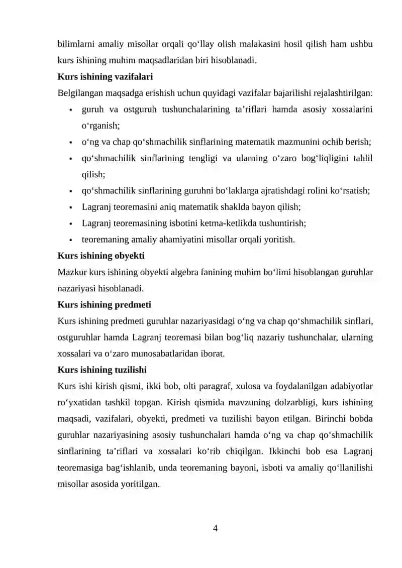 Oʻng va chap qoʻshmalik sinflari. Lagranj teoremasi 4