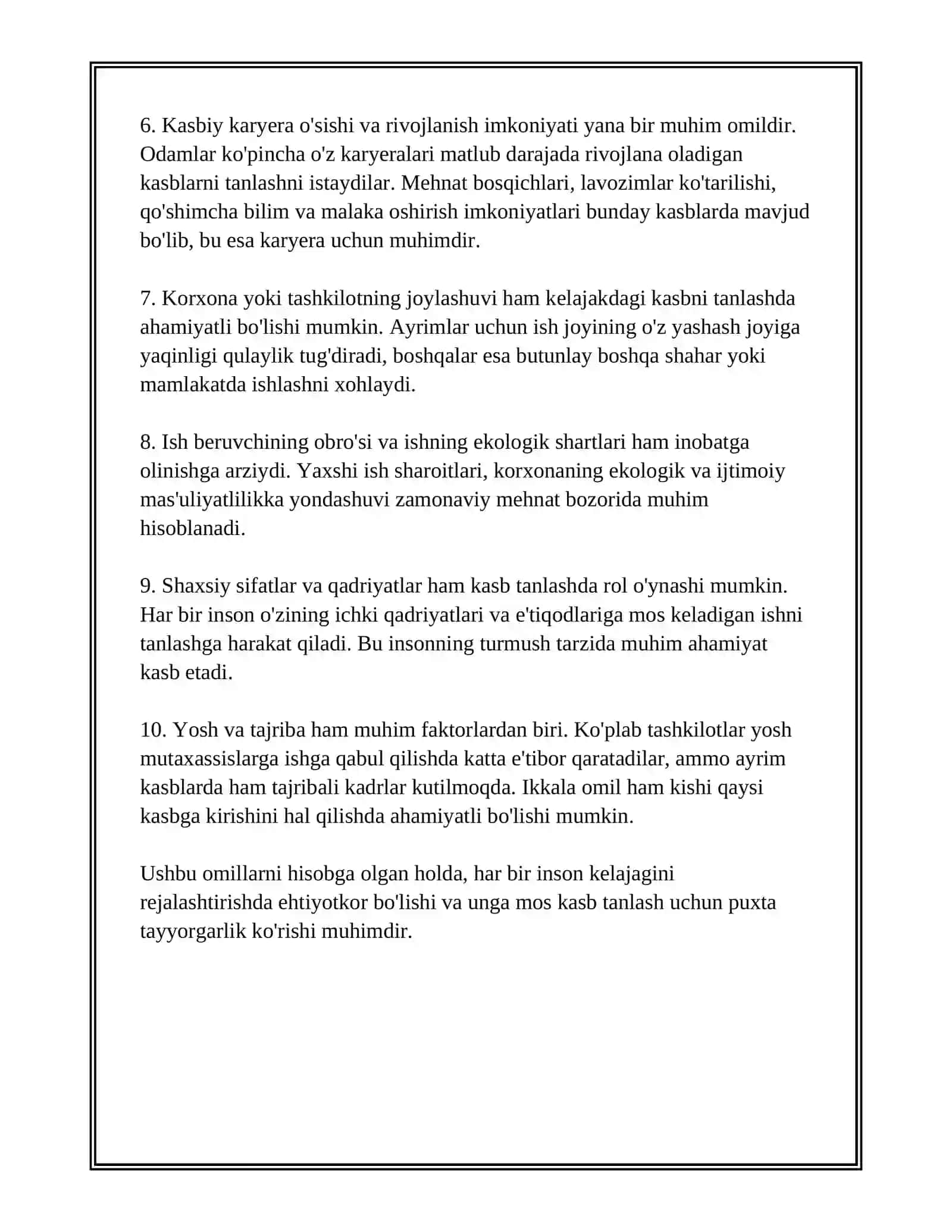 Kelajakdagi kasbni tanlash omillari 4