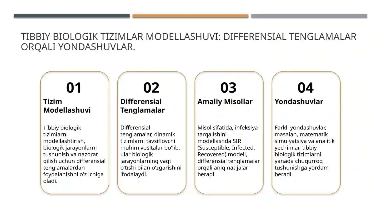 Tibbiy biologik mazmunidagi differinsial tenglamalarni tuzish va yechish 4