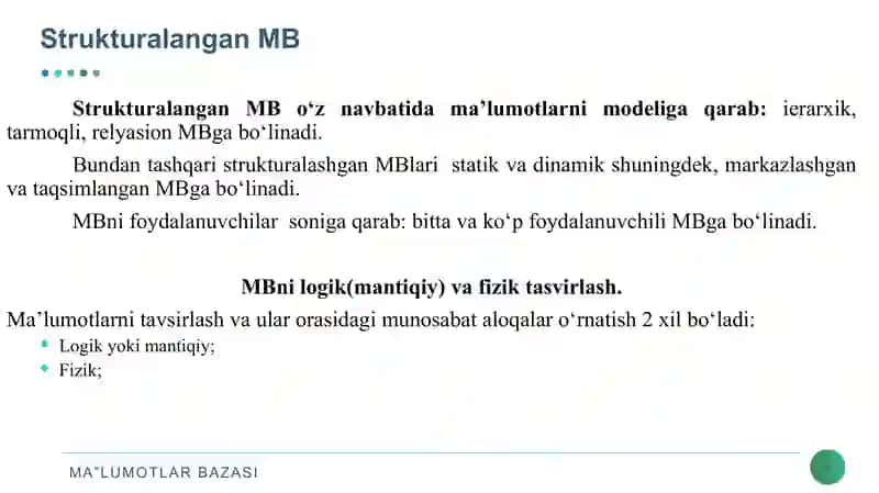 MA’LUMOT BAZASINING ARXITЕKTURASI.  UCH BOSQICHLI ARXITЕKTURA 4