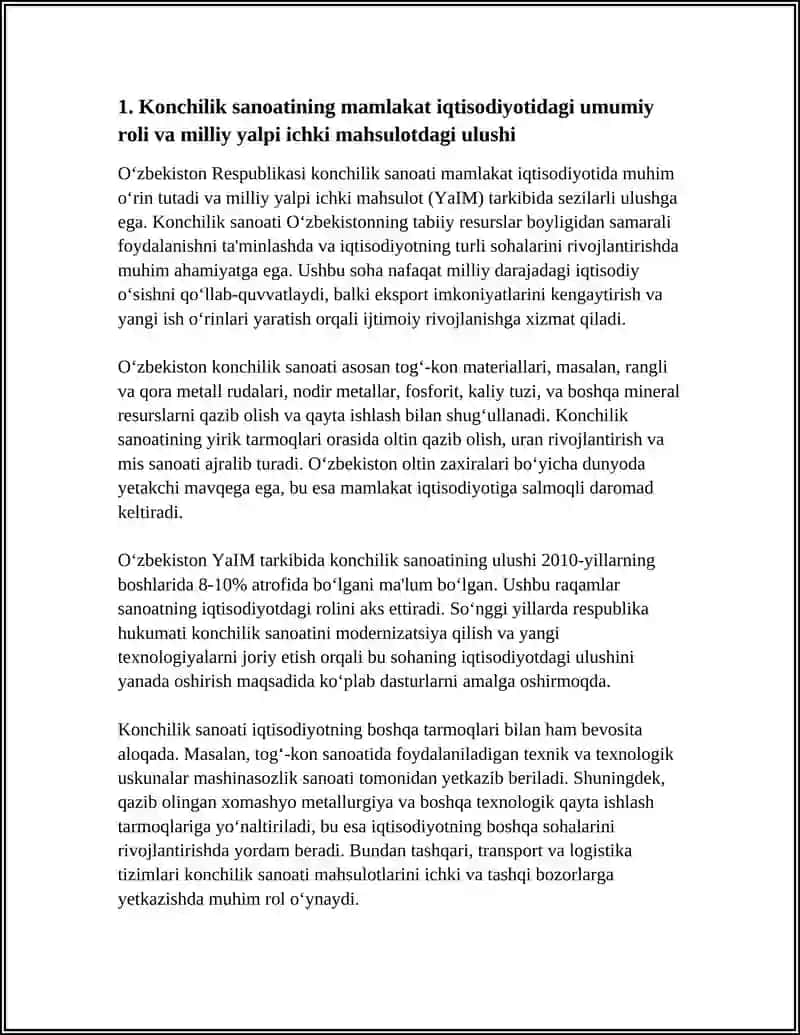 OʻZBEKISTON KONCHILIK SANOATINING RIVOJLANISH TARIXI VA BUGUNGI HALOTI 4