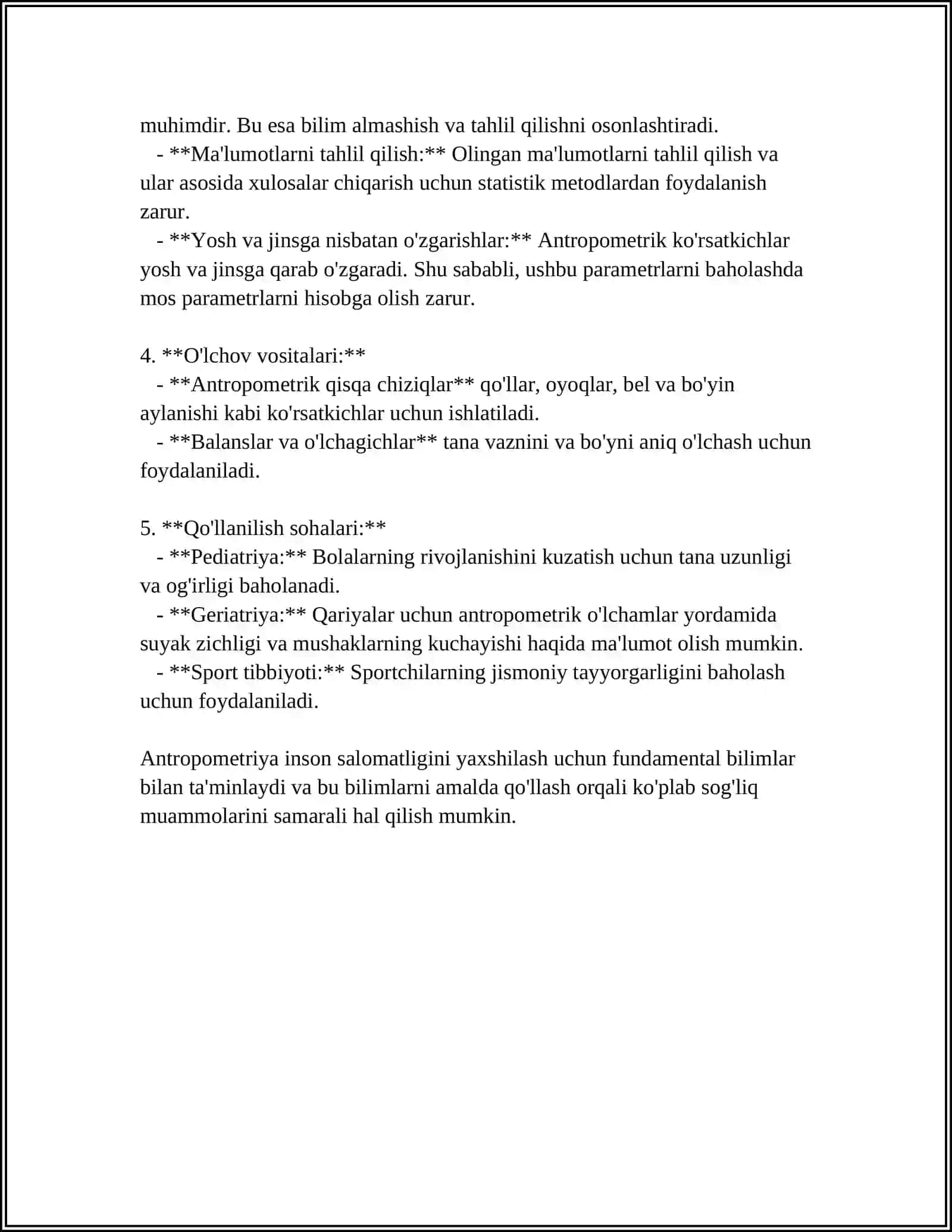 ODAMNING ANTROPOMETRIK KURSATKICHLARINI ULCHASHNING TIBBIYOTDAGI AXAMIYATI 4