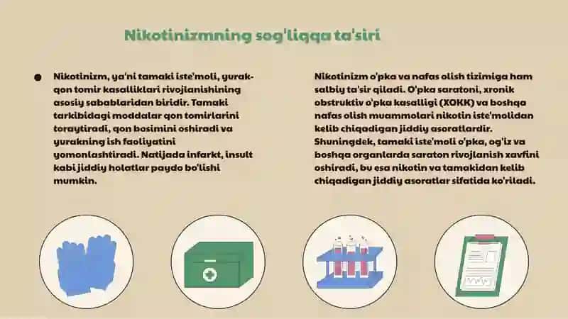 Nikotinizm va uning asoratlari. Nikotinizmning o’smirlar va ayollar organizmiga ta’siri 4