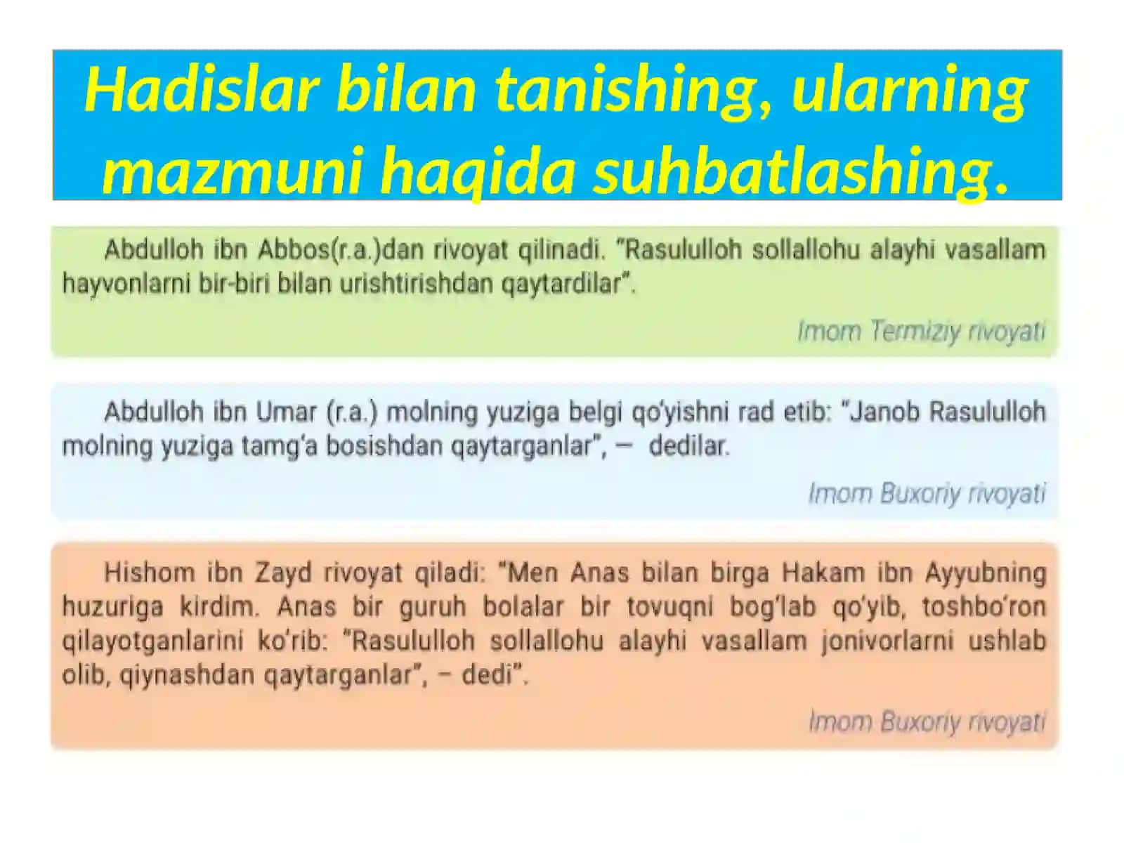 Tasviriy  matn. Hadis.Topshiriqlar   ustida  ishlash 4