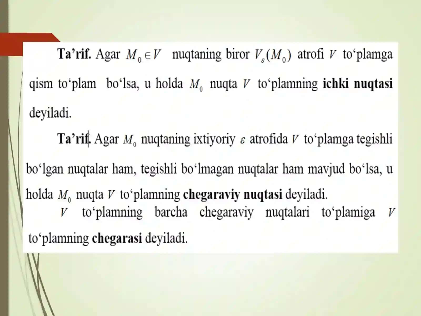 11-mа’ruzа. R(n) fazoda nuqtalarning o‘zaro joylashishi 4