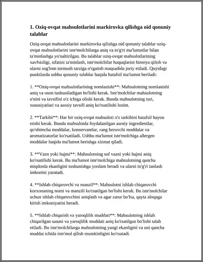 OZIQ-OVQAT MAHSULOTLARI MARKIROVKASI VA SERTIFIKATLASH TARTIBI 4