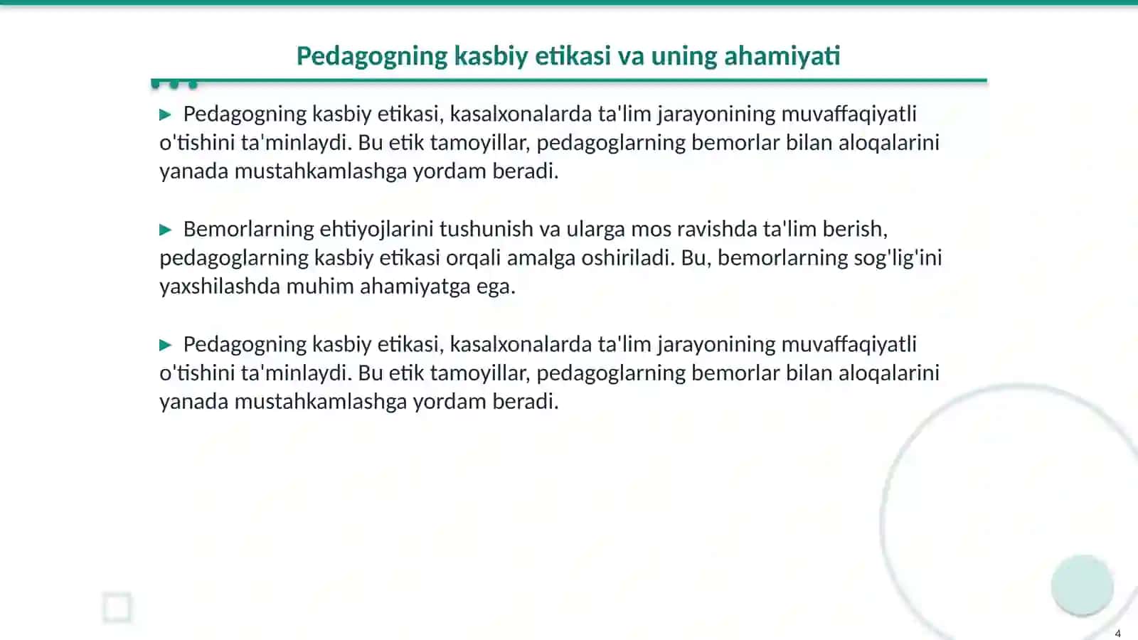 Kasalxonalarda pedagogning kasbiy etikasi va kommunikativ malaka 4