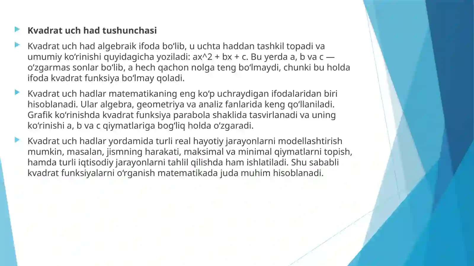 Kvadrat uchhadni o‘z ichiga olgan funksiyalarning integrali 4
