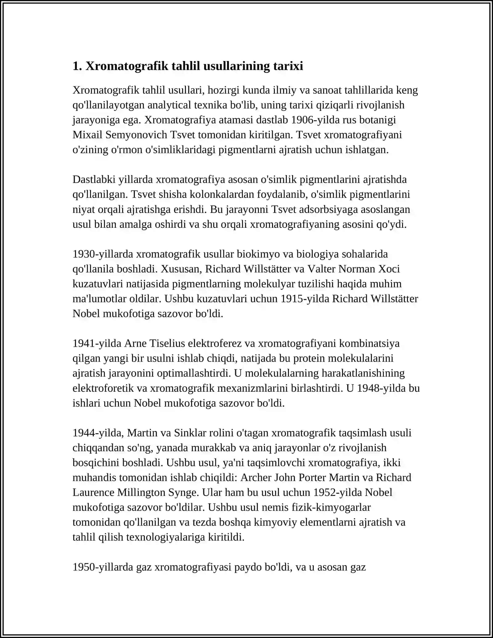 XROMATOGRAFIK TAHLIL USULLARIDAN FOYDALANISH. XROMATOGRAFIK BOʻLINISH JARAYONI MEXANIZMI 4