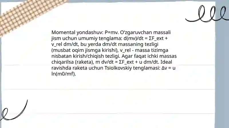 Oʻzgaruvchan massali jismning harakati 4
