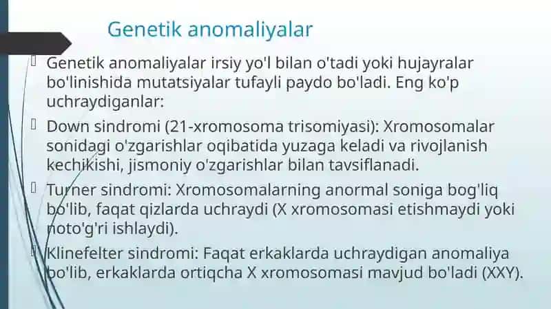 Tugʻma anomaliyalar. Chala tugʻilishdagi uzilishlar 4