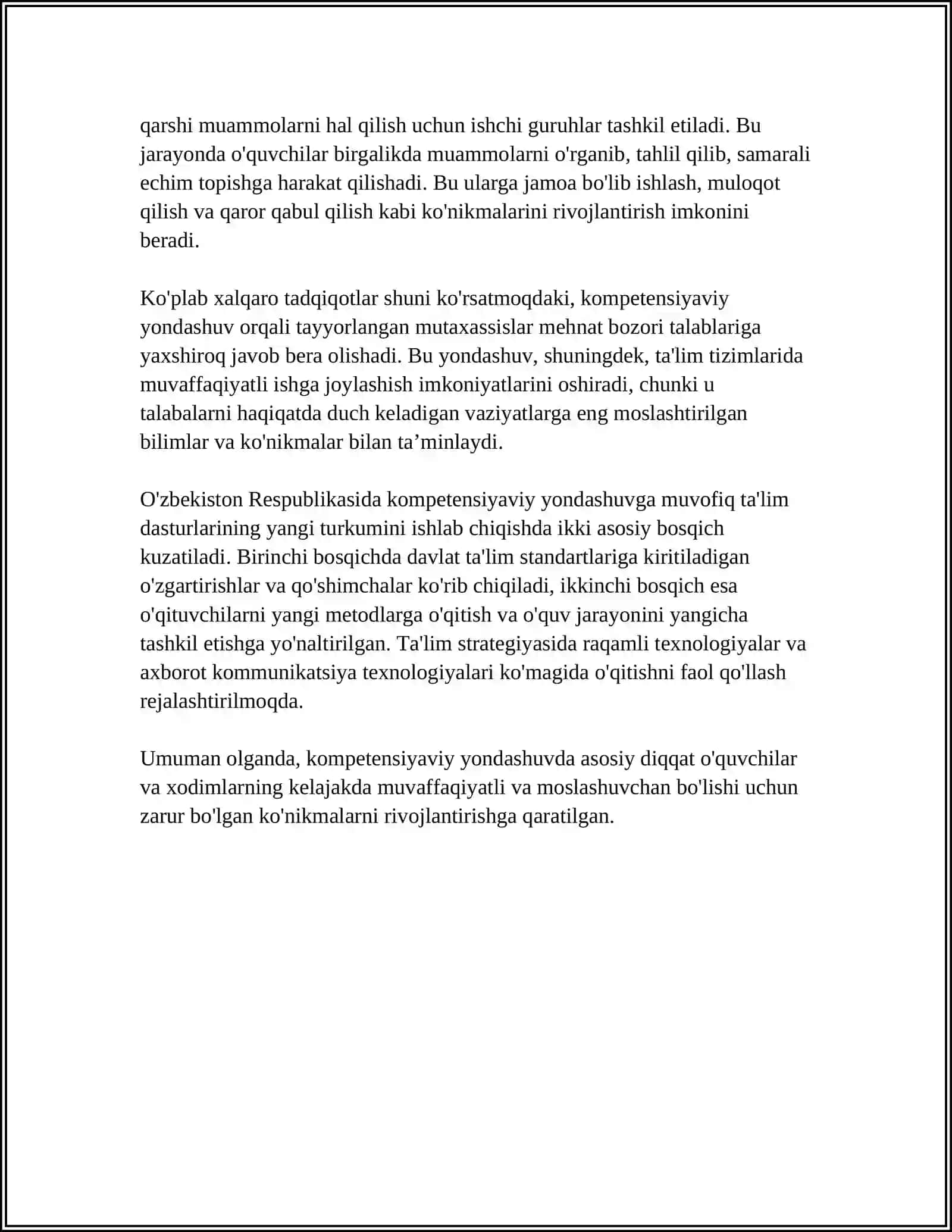 BOSHLANGICH SINFLARDA MATEMATIKA OQITISHDA KOMPETENSIYAVIY YONDASHUV.OQUV DASTURI TAHLILI(4-SINF KESIMIDA) 4