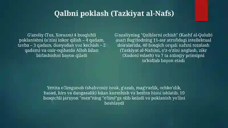 "Qalblarning ochilishi" keyinchalik Sufiy fikriga katta ta'sir ko'rsatib 4