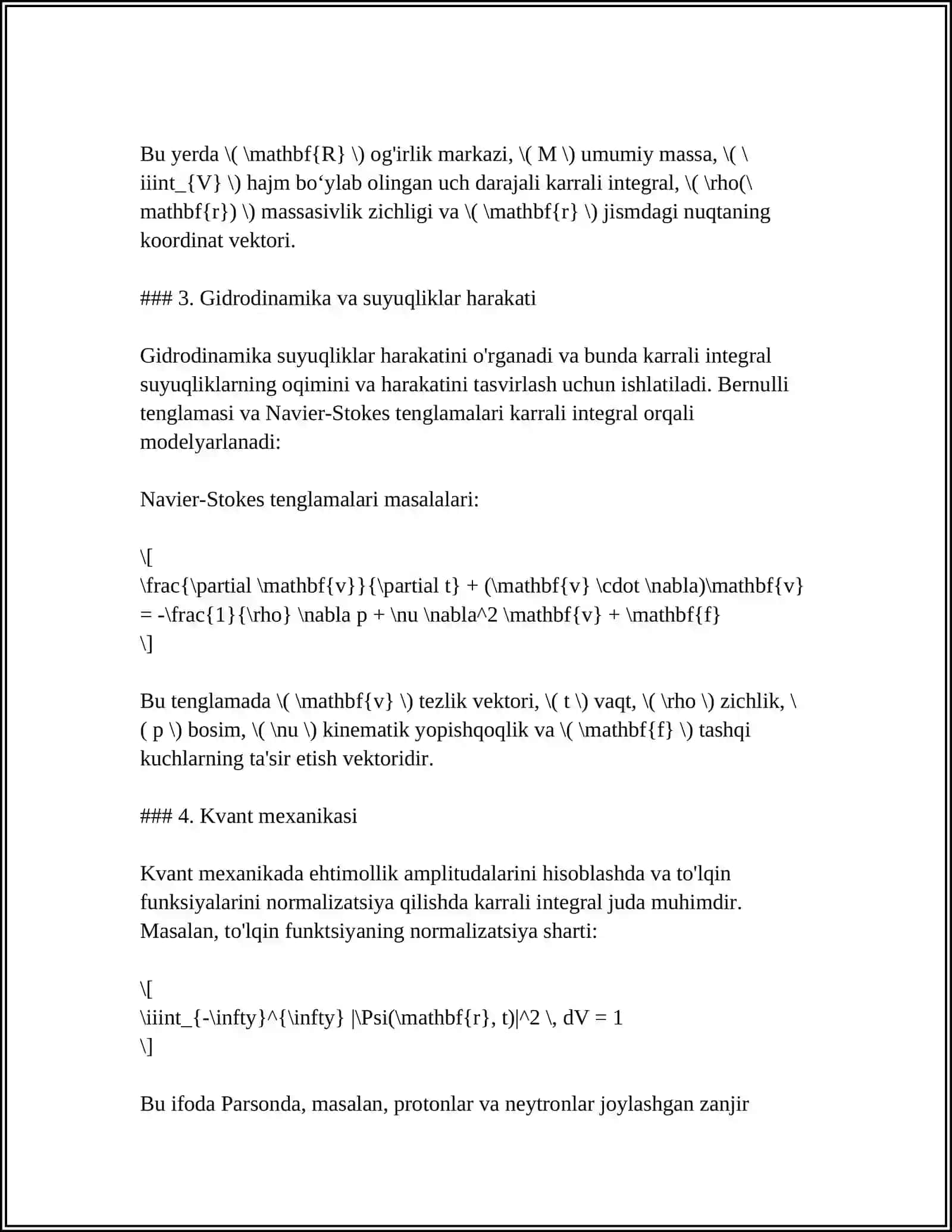 MUSTAQIL ISH Mavzu: KARRALI INTEGRALLARNING FIZIKADAGI TADBIQLARI 4