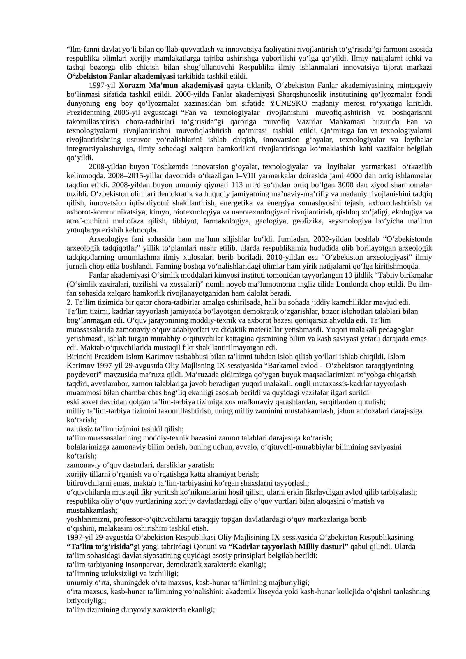 Oʻzbekiston Respublikasida ta’lim sohasida amalga oshirilgan islohotlar 4