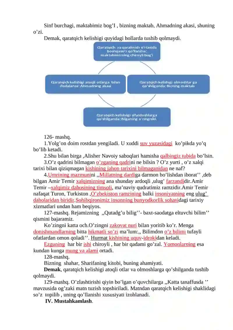 "Qaratqich kelishigi" mavzusi bo‘yicha dars ishlanmasi 4