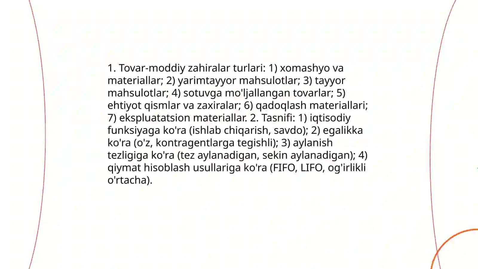 Tovar-moddiy zahiralar hisobi.Buxgalteriya faniga kirish fanidan 4