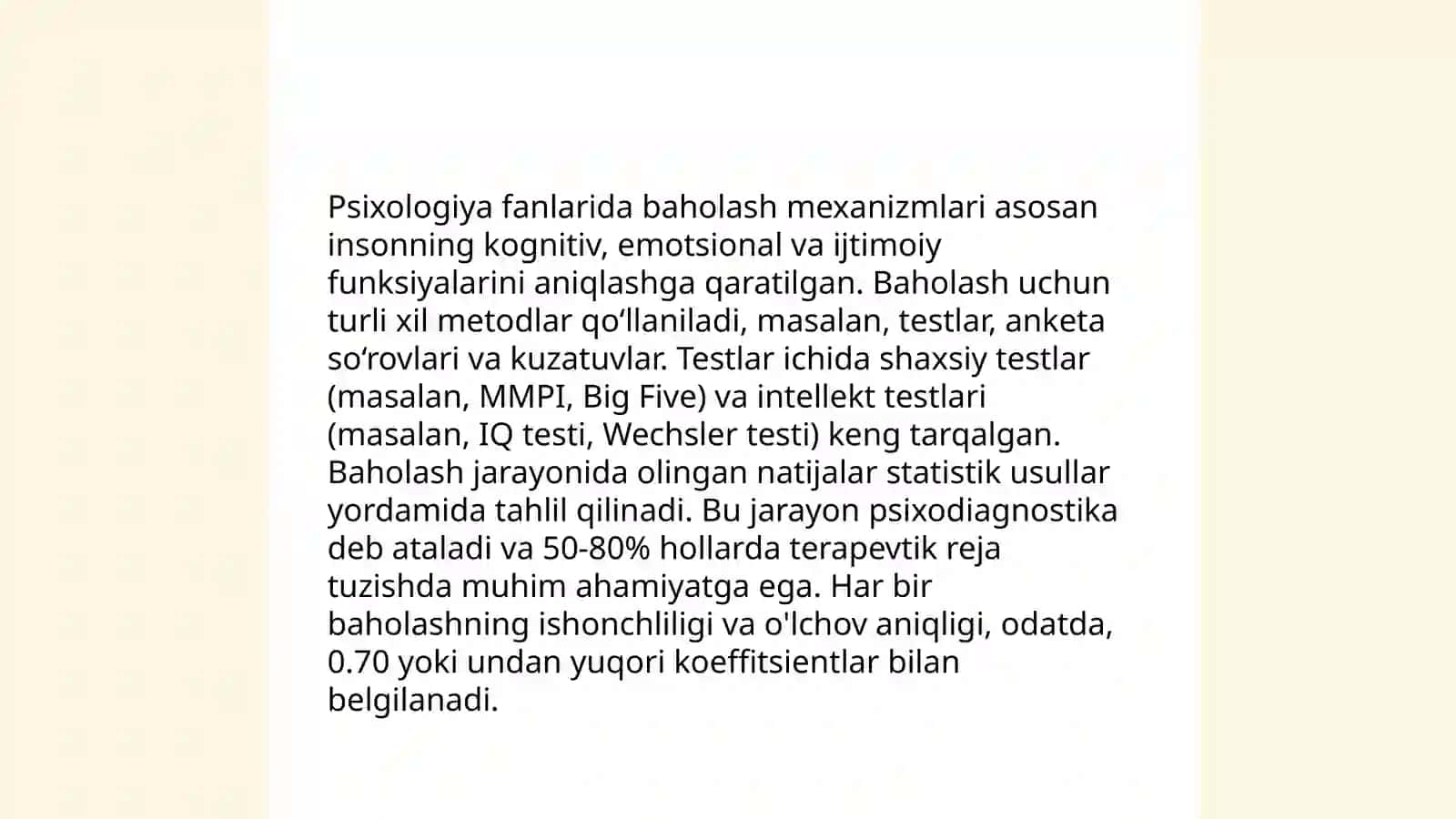 Psixologiya fanlaridan bilimlarni nazorat qilish va baxolashni tashkil qilish 4