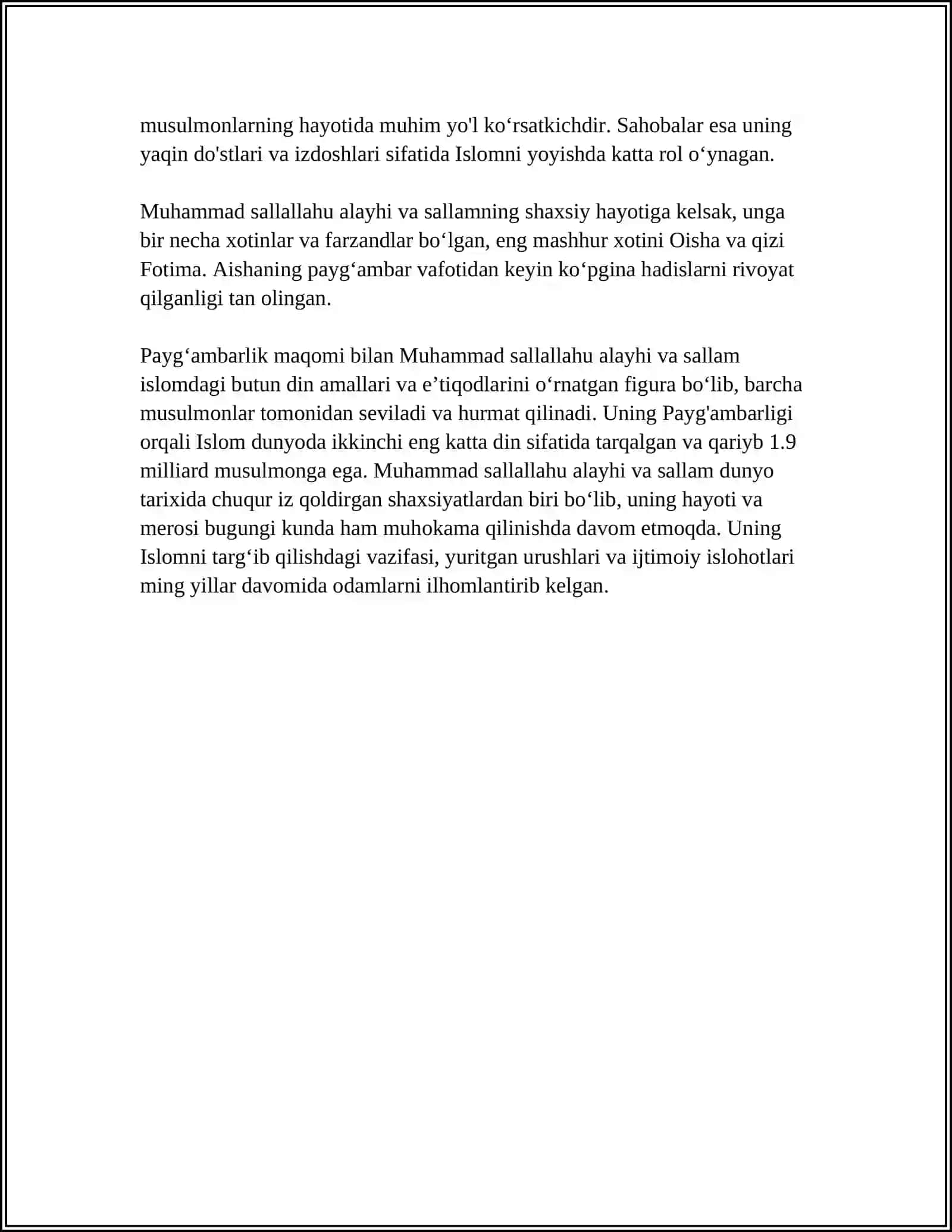 MUHAMMAD SALLALLAHU ALAIHI WASALLAM FAZILATLARI 4